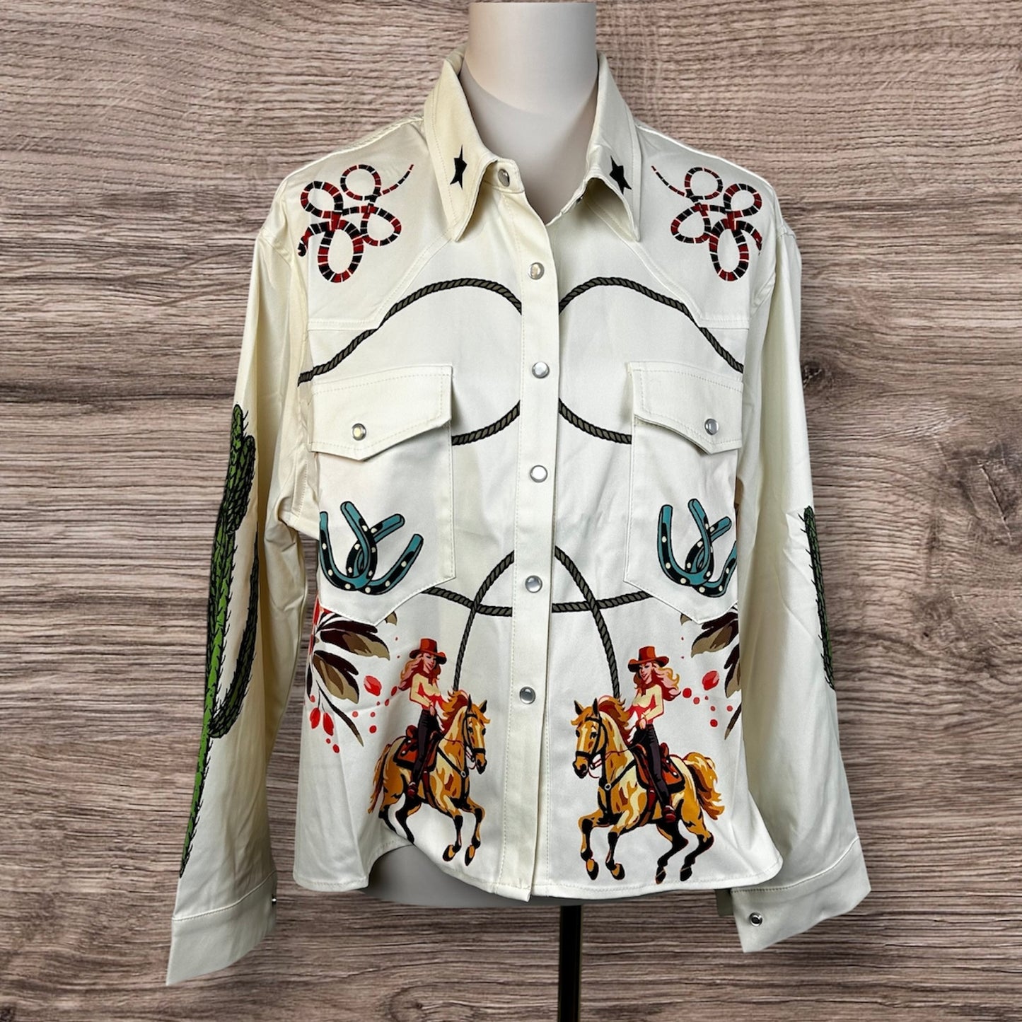 Retro Cowgirl Printed Crop Shirt