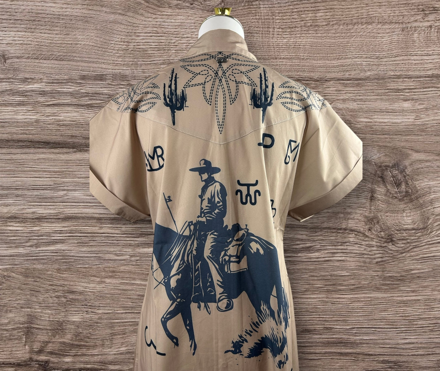 Cattle Brand Printed Maxi Pearl Snap Dress