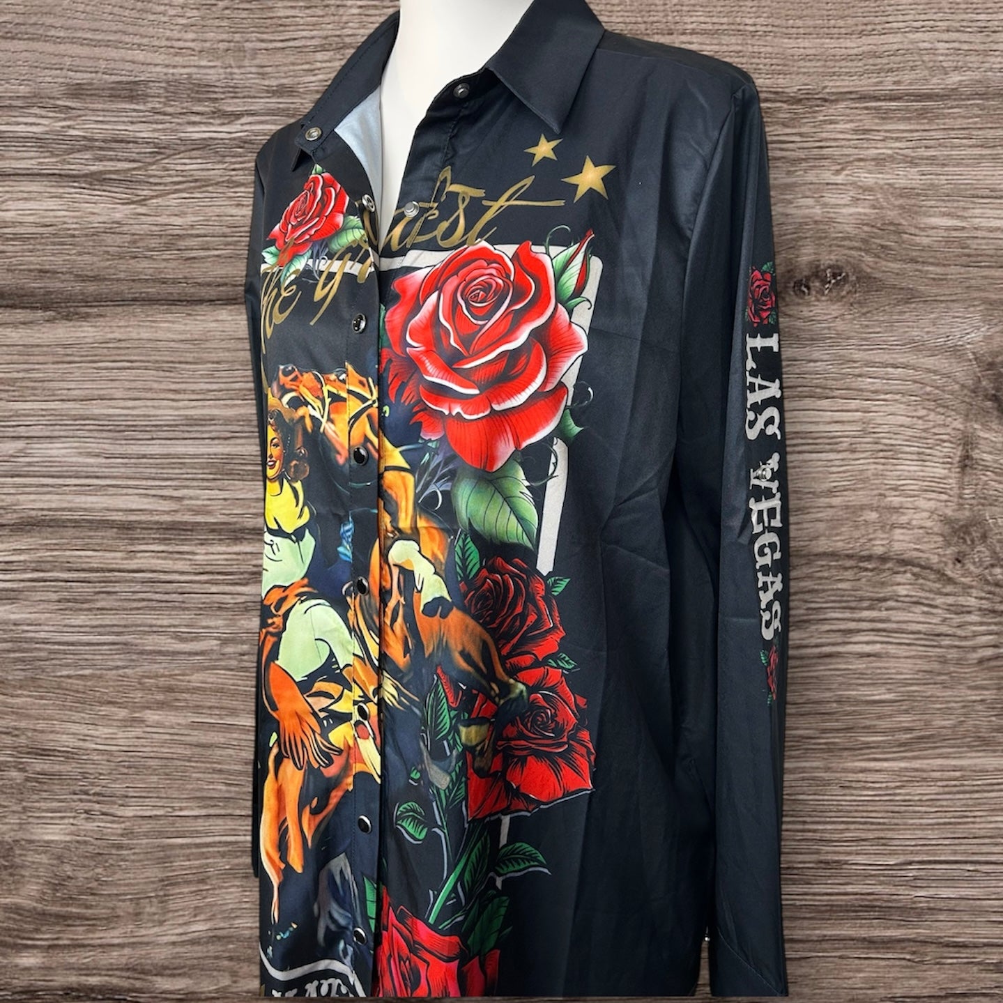 National Rodeo Dress Duster Maxi Black Printed Cowgirl Pockets