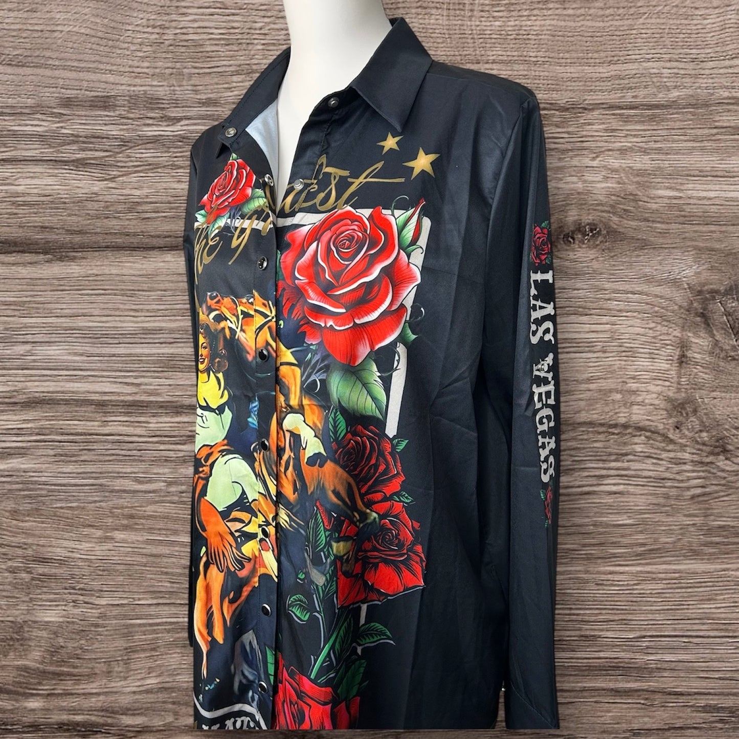 National Rodeo Dress Duster Maxi Black Printed Cowgirl Pockets