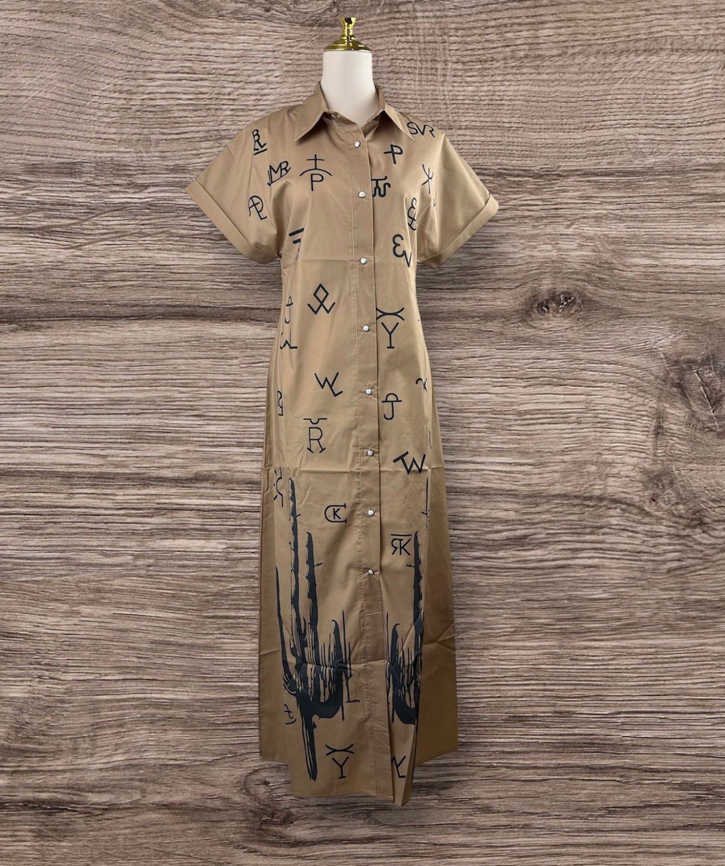 Cattle Brand Printed Maxi Pearl Snap Dress