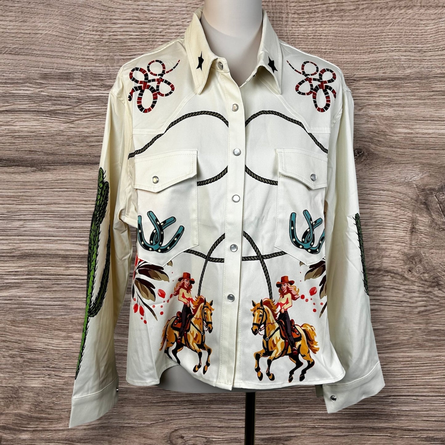 Retro Cowgirl Printed Crop Shirt