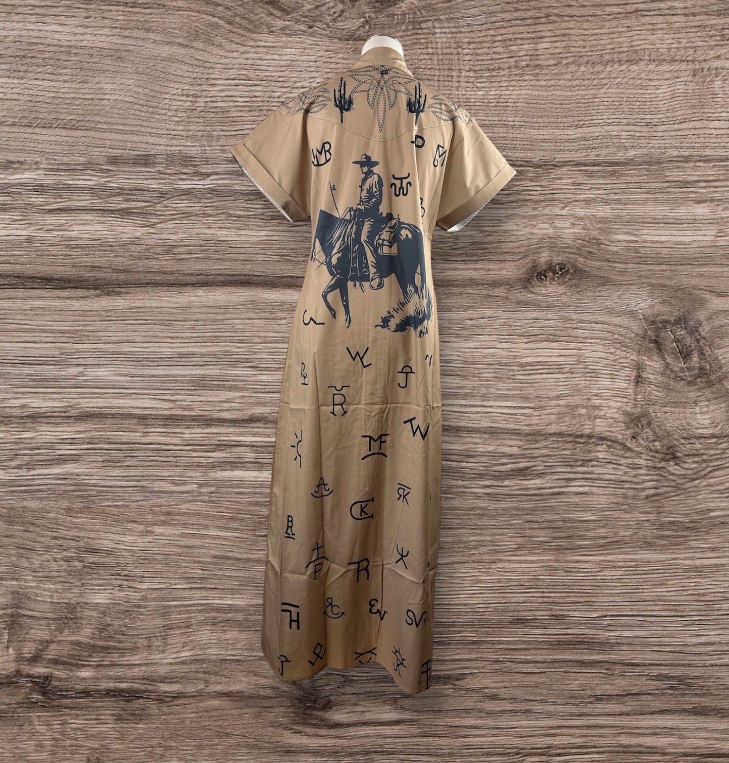 Cattle Brand Printed Maxi Pearl Snap Dress