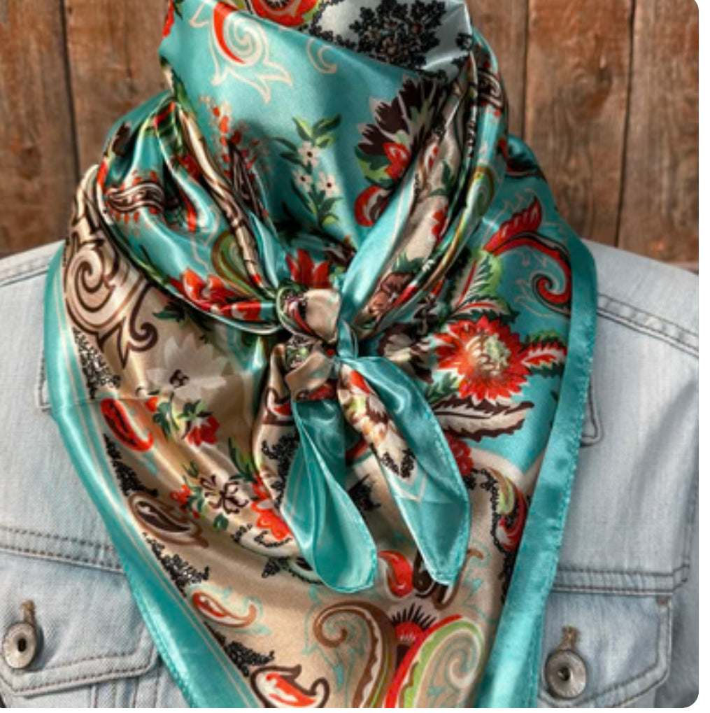 Wild Rag Scarf Solid That So 70's Paisley Teal 35" X 35" Western Cowgirl