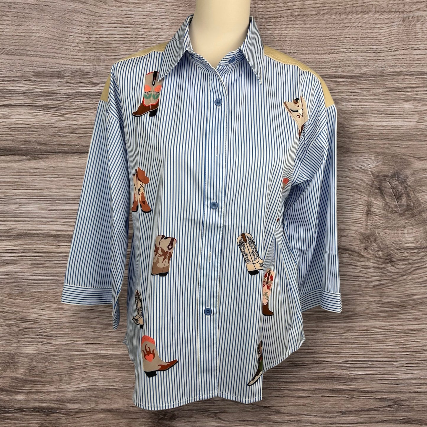 Pin Stripe Collared Shirt Long Sleeve Yoke Boots