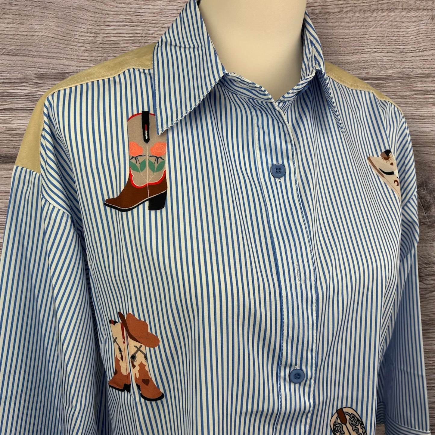 Pin Stripe Collared Shirt Long Sleeve Yoke Boots