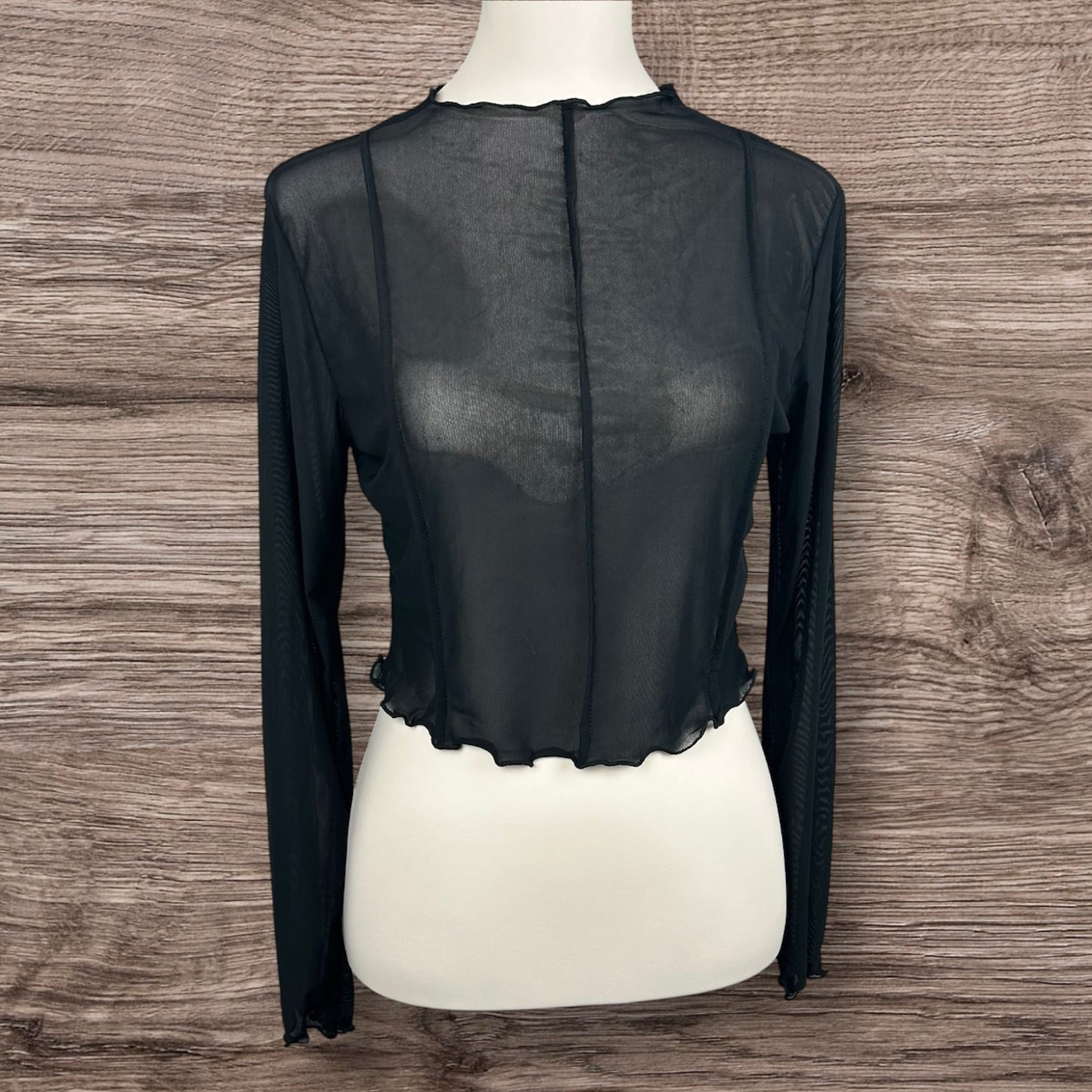 Mesh Top Black Crop Long Sleeve