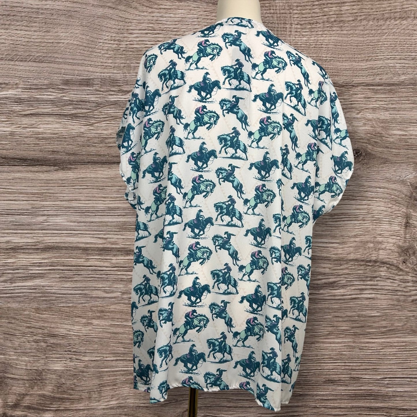 Ivory Jade Cowboy Print Front Tie Shirt Cowgirl Plus Size