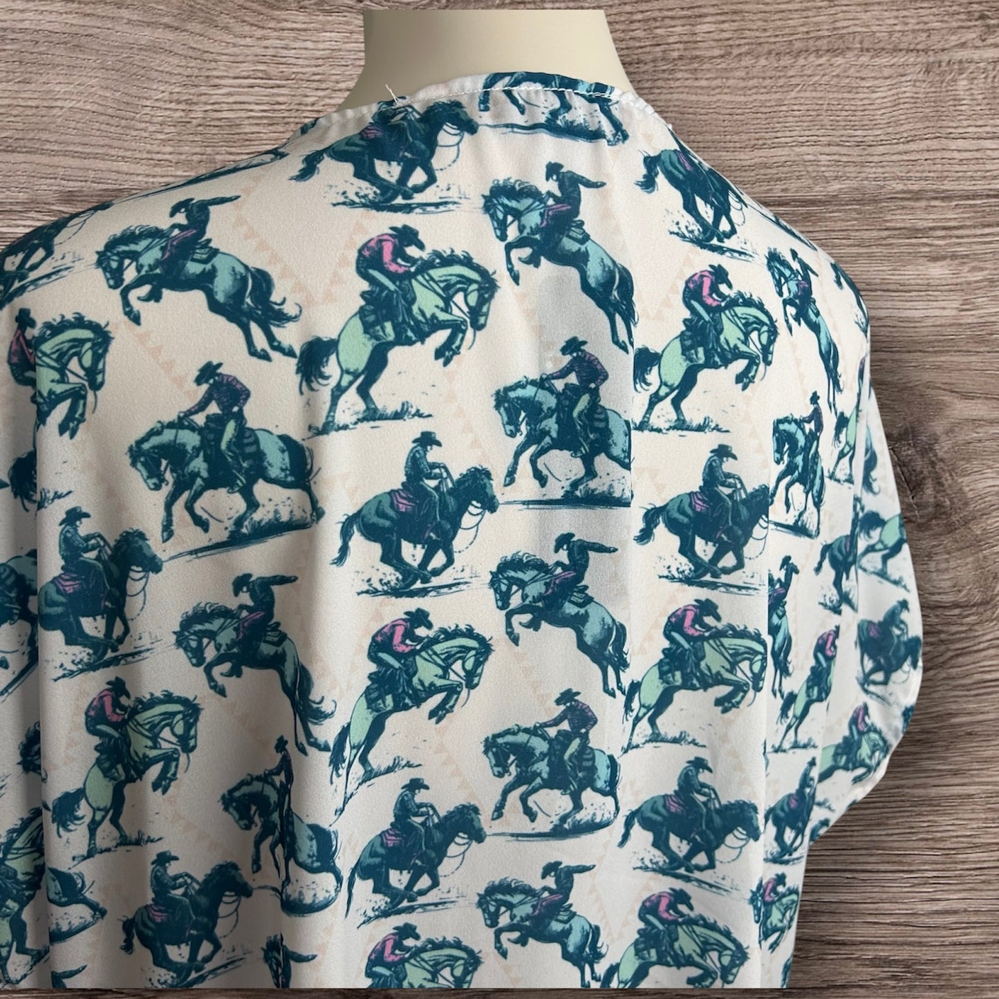 Ivory Jade Cowboy Print Front Tie Shirt Cowgirl Plus Size