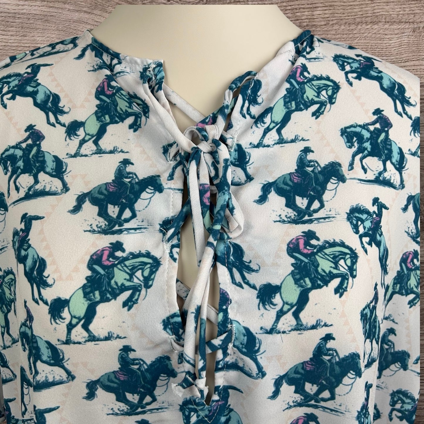 Ivory Jade Cowboy Print Front Tie Shirt Cowgirl Plus Size