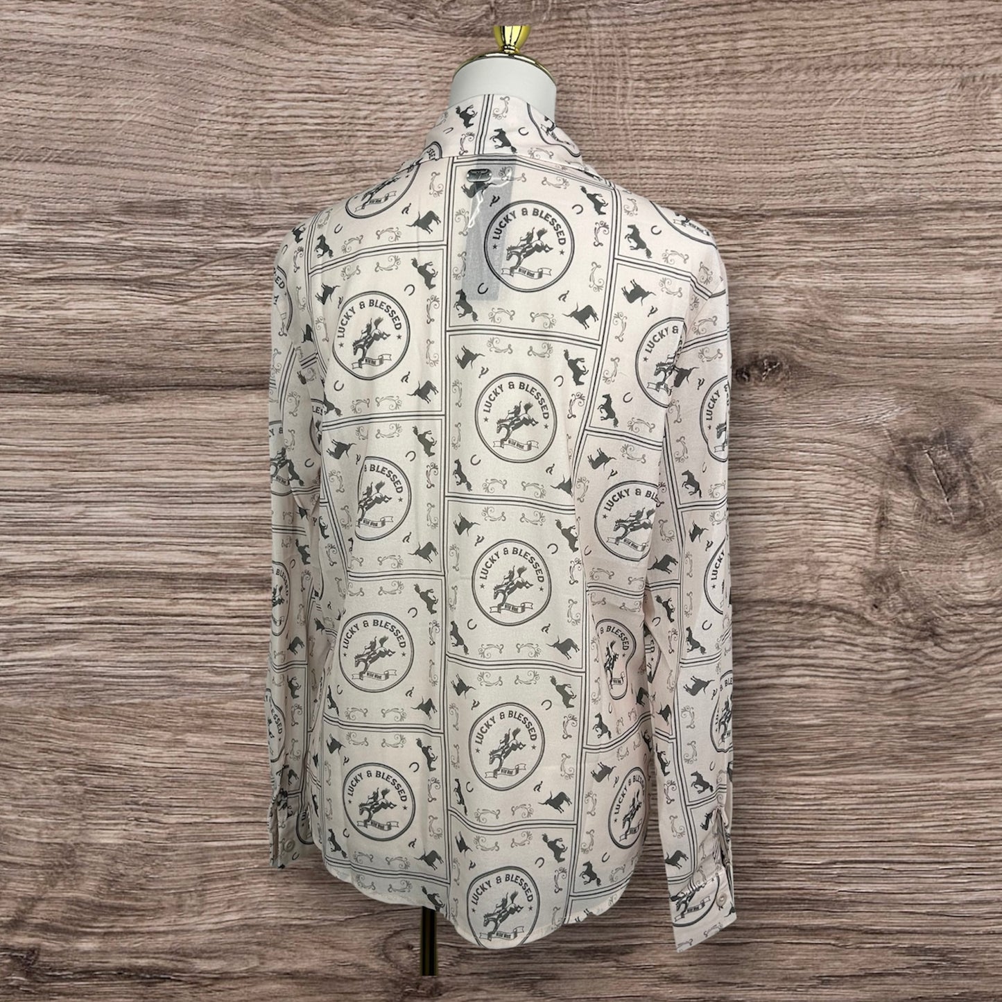 Ivory Western Chiffon Collared Shirt Horses Cowgirl