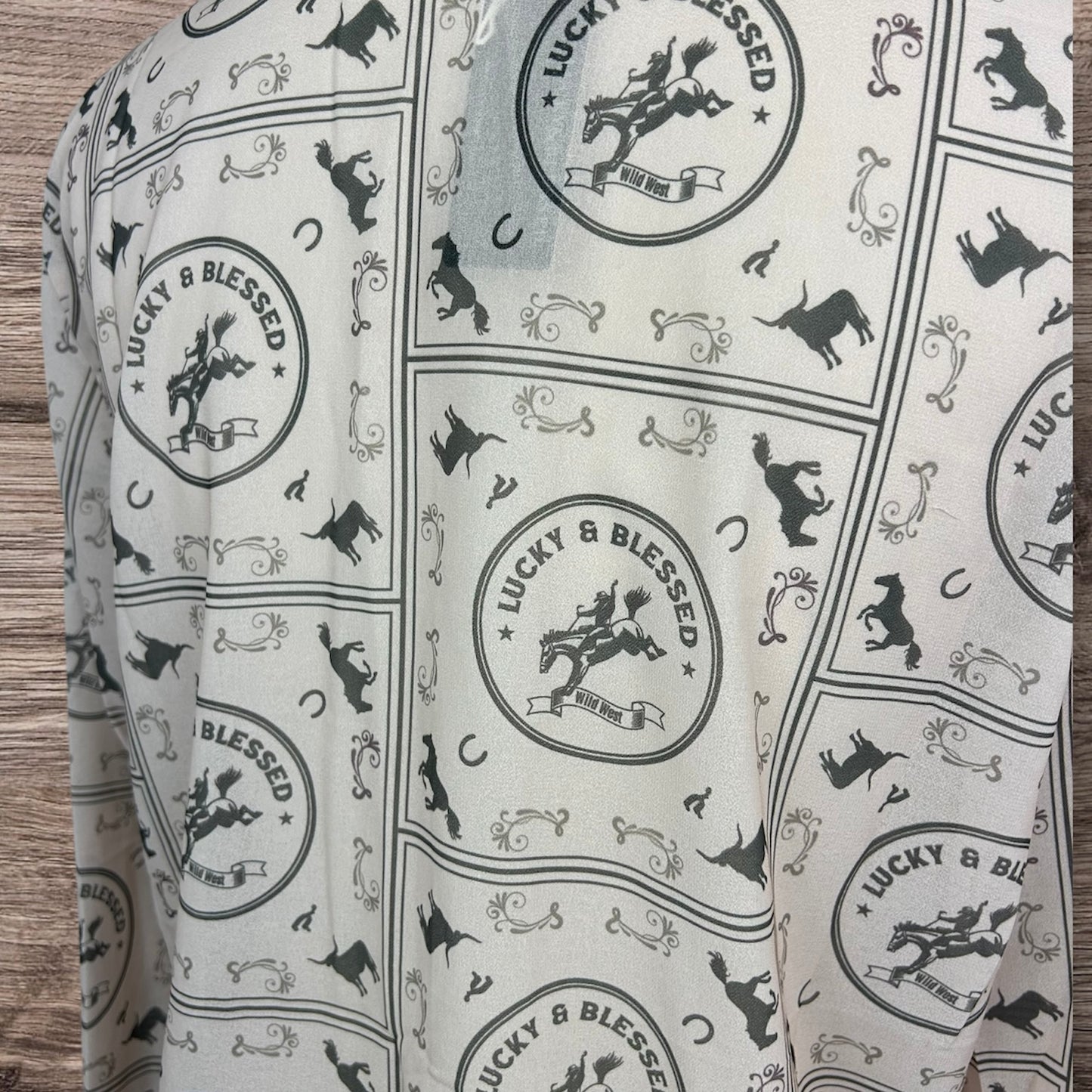 Ivory Western Chiffon Collared Shirt Horses Cowgirl