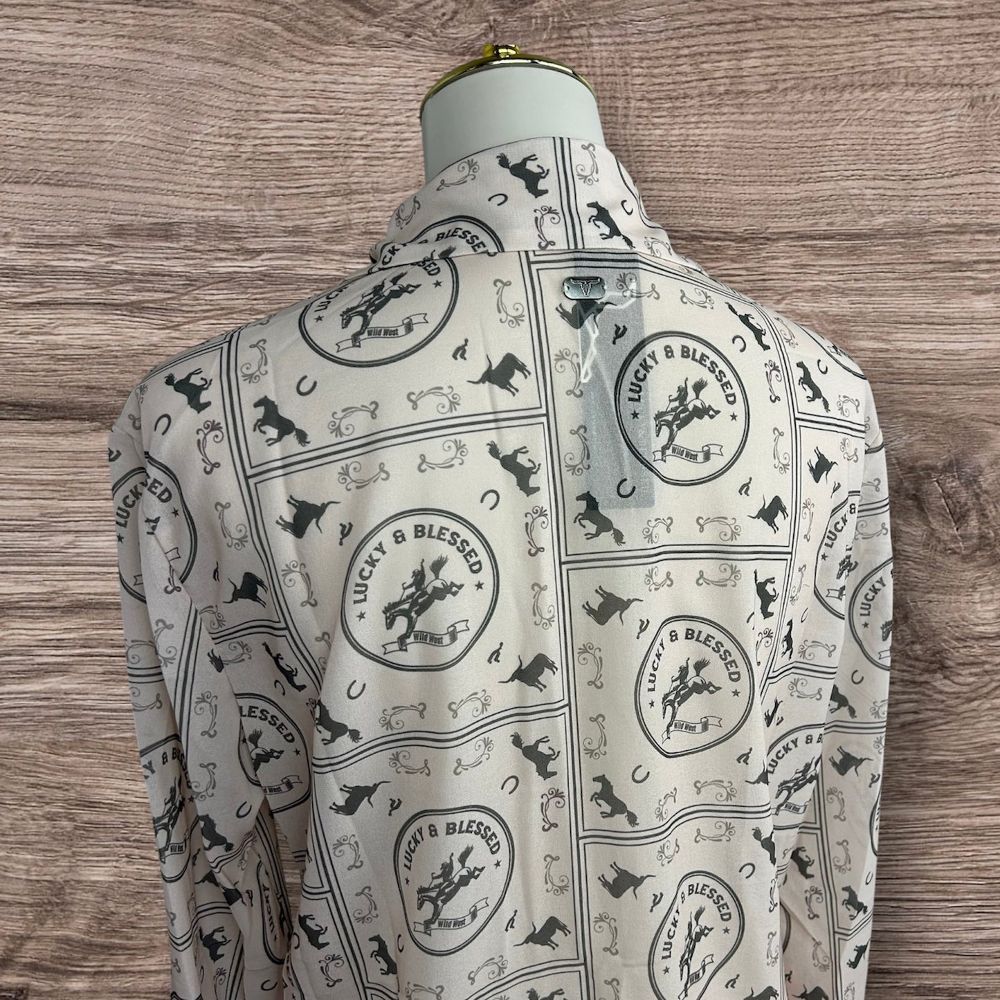 Ivory Western Chiffon Collared Shirt Horses Cowgirl