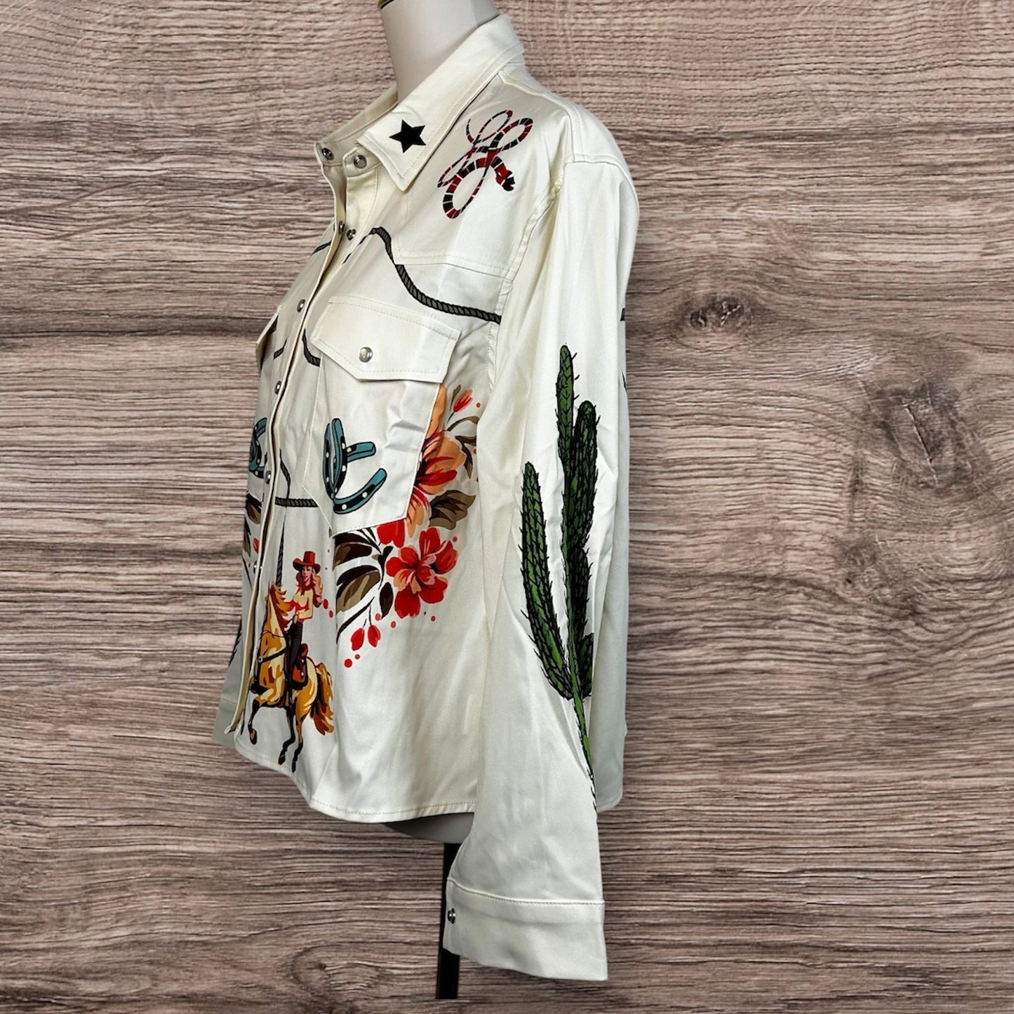 Retro Cowgirl Printed Crop Shirt