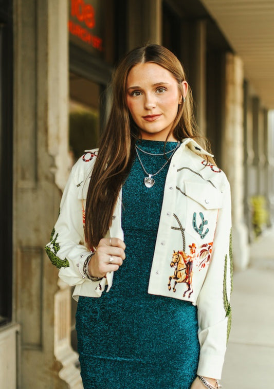Retro Cowgirl Printed Crop Shirt
