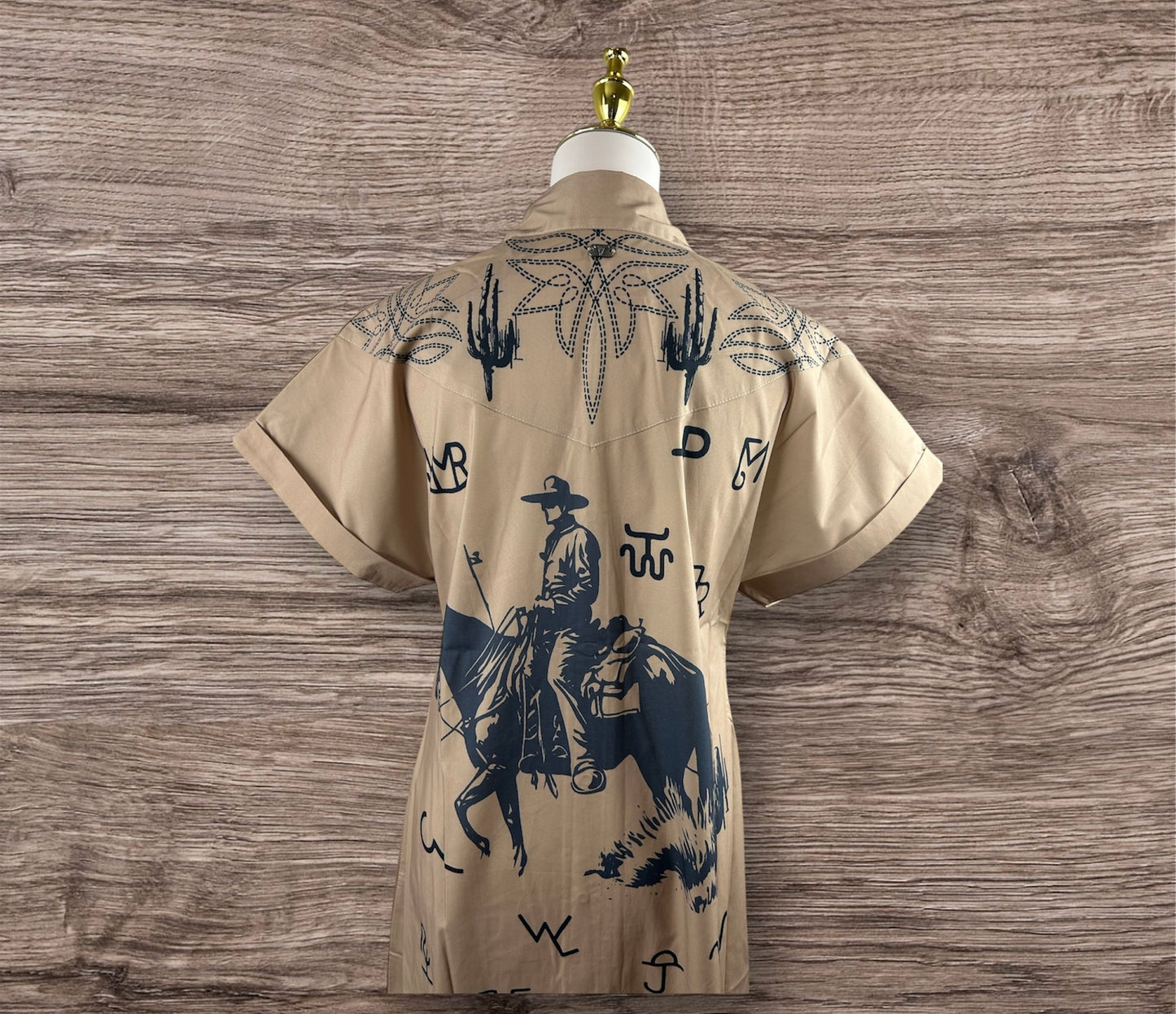 Cattle Brand Printed Maxi Pearl Snap Dress