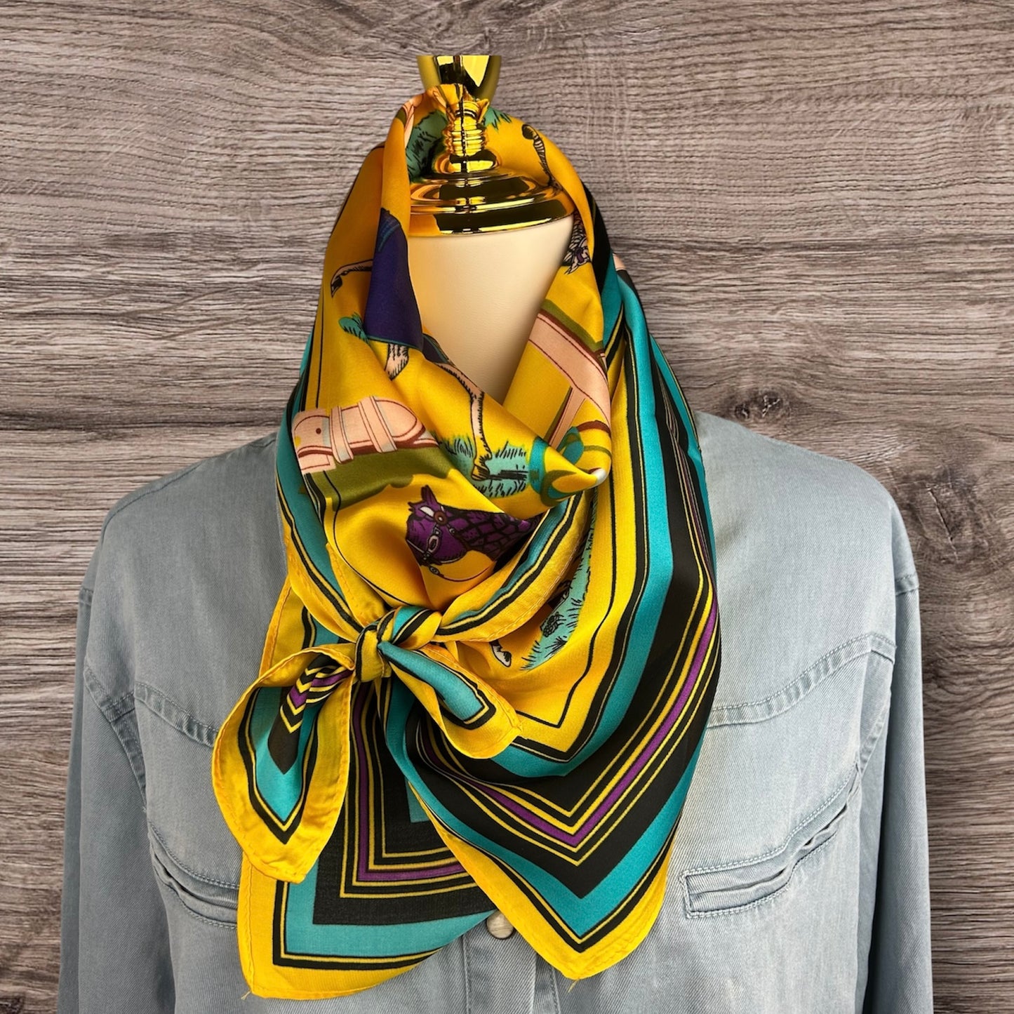 Patterned Square Wild Rag Shawl Horse Equine 35x35" Yellow