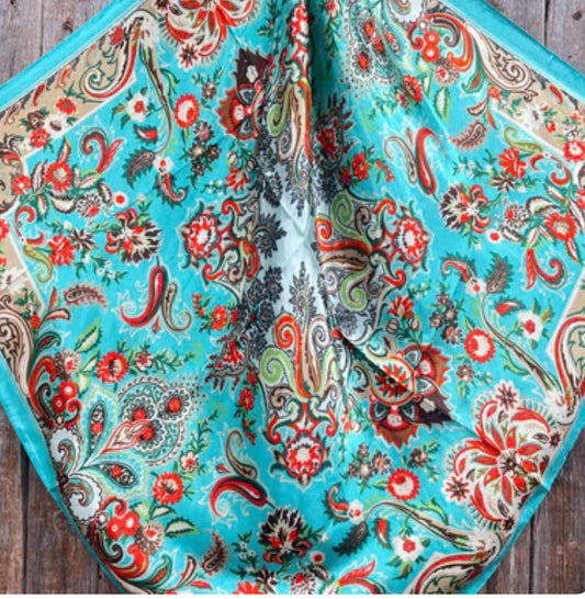 Wild Rag Scarf Solid That So 70's Paisley Teal 35" X 35" Western Cowgirl