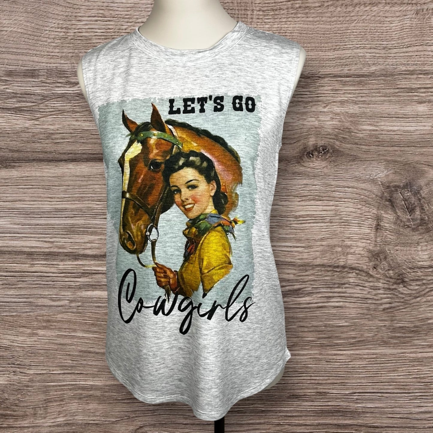 Western Vintage Girl Cowgirl Shirt Beige Sleeveless