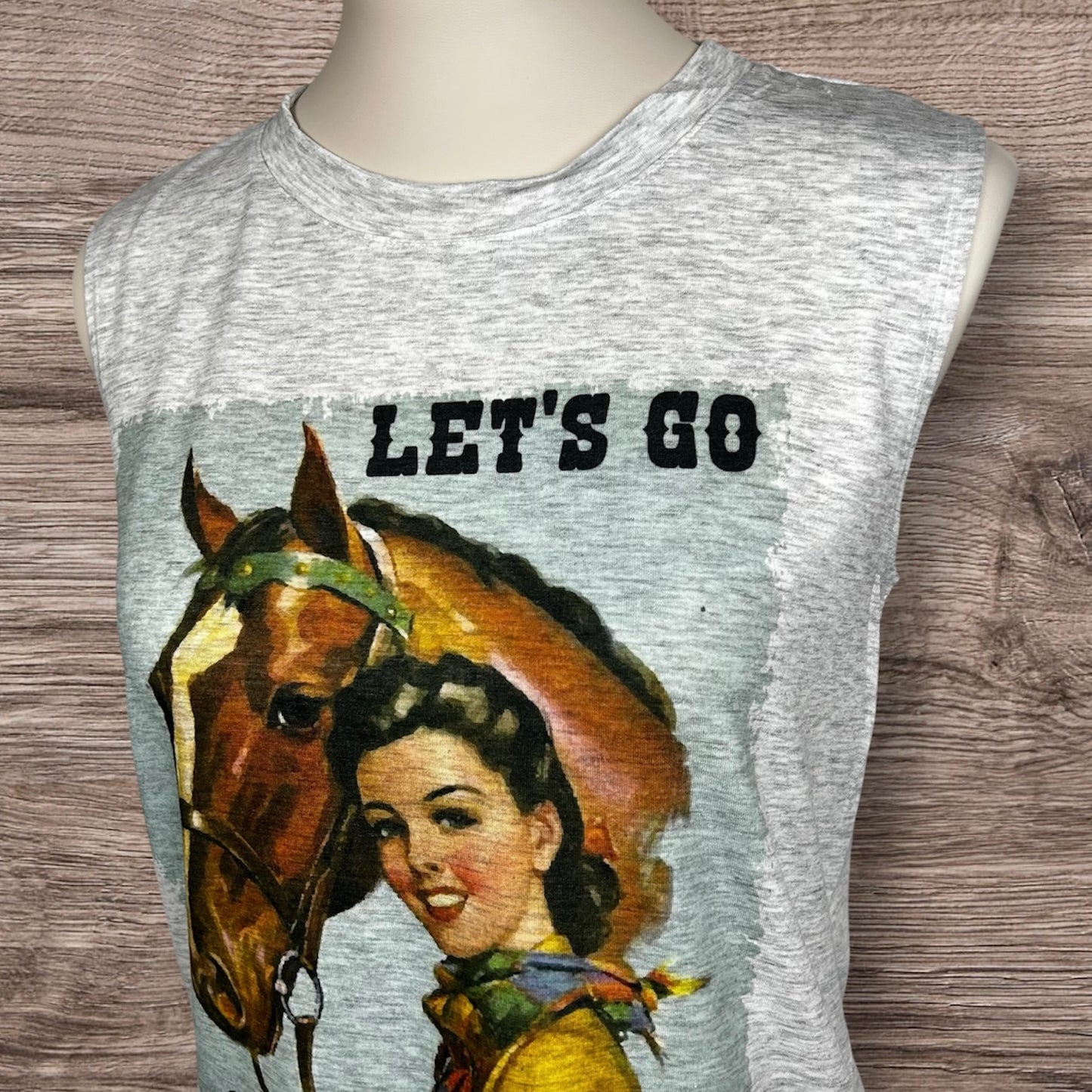 Western Vintage Girl Cowgirl Shirt Beige Sleeveless