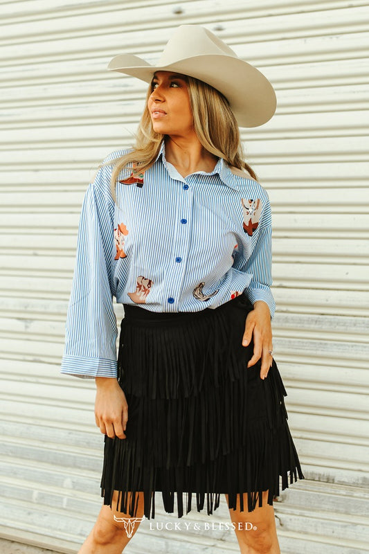 Pin Stripe Collared Shirt Long Sleeve Yoke Boots